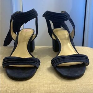 Blue fabric high heels